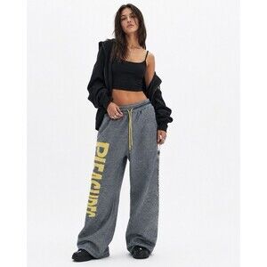 Pleasures x N.E.R.D. Wide Leg Herringbone Fleece Sweatpants Gray Yellow Medium